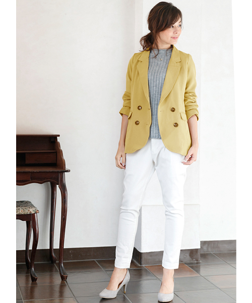 Pierrot（ピエロ）の「ダブルボタン テーラードジャケット（テーラードジャケット・レディース・ベージュ/イエロー系その他/キャメル/ピンク/ブラック・L/M）」の11枚目の写真