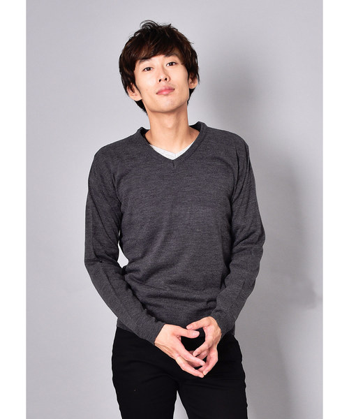 VIBGYOR（ヴィブジョー）の「VIBGYOR Select/カシミアタッチVネックニット（ニット/セーター・メンズ・ネイビー/ブルー系その他/ロイヤルブルー/マスタード/ホワイト/チャコールグレー/ブラック/ワインレッド/グリーン/ピンク/ブラック×グレー/ホワイト×グレー/ブラウン・LARGE/MEDIUM/X-LARGE）」の5枚目の写真