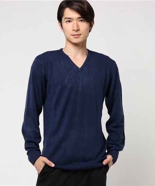 VIBGYOR（ヴィブジョー）の「VIBGYOR Select/カシミアタッチVネックニット（ニット/セーター・メンズ・ネイビー/ブルー系その他/ロイヤルブルー/マスタード/ホワイト/チャコールグレー/ブラック/ワインレッド/グリーン/ピンク/ブラック×グレー/ホワイト×グレー/ブラウン・LARGE/MEDIUM/X-LARGE）」の22枚目の写真