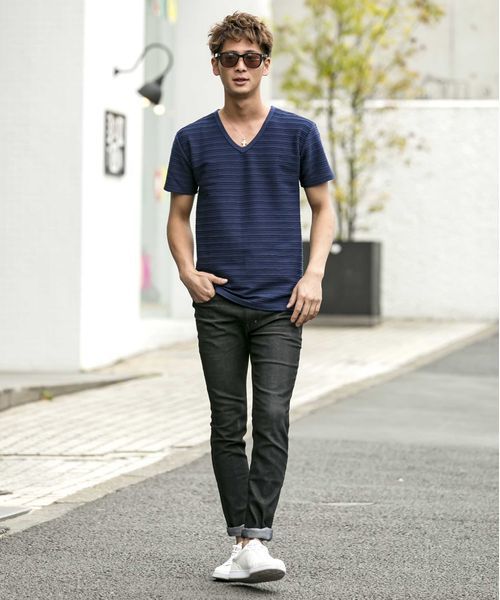 ADMIX/ATELIER SAB MEN（アドミックスアトリエサブメン）の「ピンタック ジャガード ボーダー ／ Vネック Tシャツ（半袖）（Tシャツ/カットソー・メンズ・ブラック/カーキ/オフホワイト/ネイビー/ブルー系その他/ブラック系その他・50/48/52）」の20枚目の写真