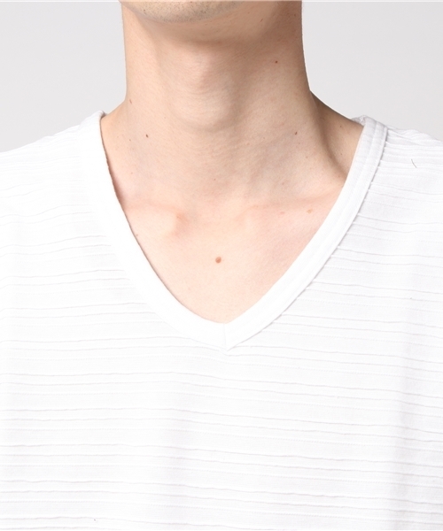 ADMIX/ATELIER SAB MEN（アドミックスアトリエサブメン）の「ピンタック ジャガード ボーダー ／ Vネック Tシャツ（半袖）（Tシャツ/カットソー・メンズ・ブラック/カーキ/オフホワイト/ネイビー/ブルー系その他/ブラック系その他・50/48/52）」の10枚目の写真