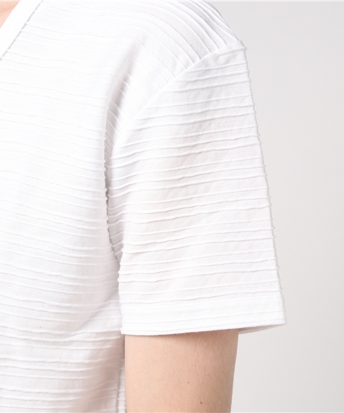 ADMIX/ATELIER SAB MEN（アドミックスアトリエサブメン）の「ピンタック ジャガード ボーダー ／ Vネック Tシャツ（半袖）（Tシャツ/カットソー・メンズ・ブラック/カーキ/オフホワイト/ネイビー/ブルー系その他/ブラック系その他・50/48/52）」の9枚目の写真