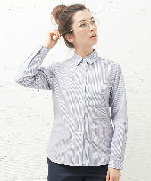 L&HARMONY（エルアンドハーモニー）の「[L&HARMONY / エルアンドハーモニー] ストライプギャザーシャツ（シャツ/ブラウス・レディース・ネイビー・FREE）」の11枚目の写真