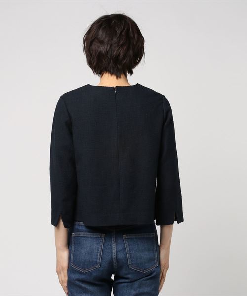 un dix cors（アンディコール）の「【通勤服】綾織ツイードプルオーバー（シャツ/ブラウス・レディース・ネイビー/ブルー・ﾌﾘ-）」の4枚目の写真