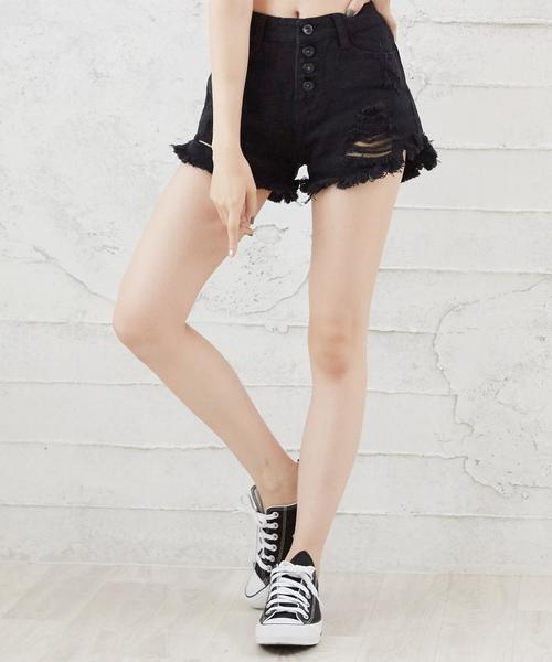 Girly Doll（ガーリードール）の「ダメージショートデニム（デニムパンツ・レディース・ブラック/ライトブルー/ダークブルー/ホワイト/ブルー・S/M/L/XL）」の3枚目の写真