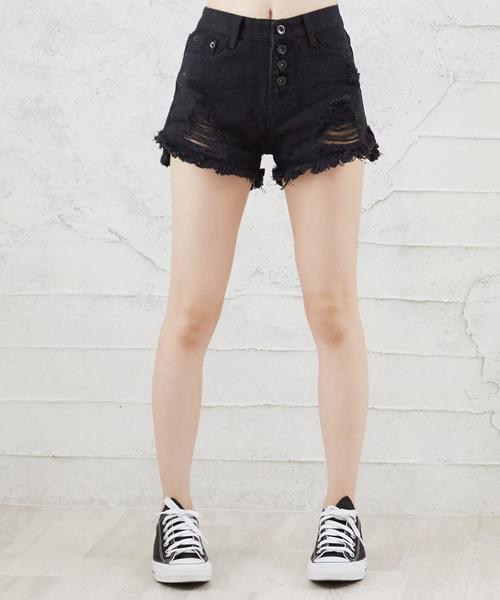 Girly Doll（ガーリードール）の「ダメージショートデニム（デニムパンツ・レディース・ブラック/ライトブルー/ダークブルー/ホワイト/ブルー・S/M/L/XL）」の14枚目の写真