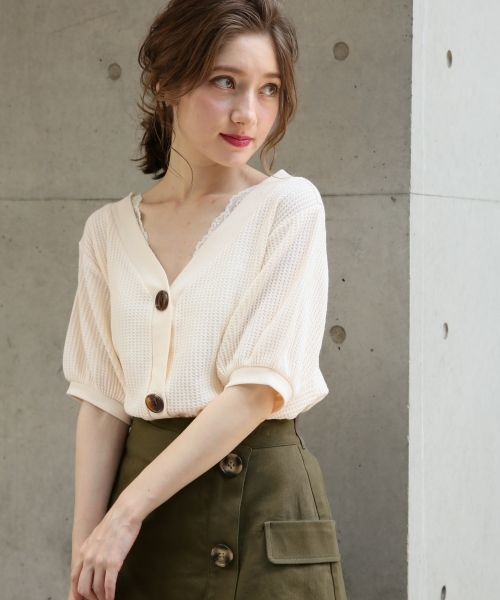 Heather（ヘザー）の「2WAYワッフルカーディガン 802959（カーディガン/ボレロ・レディース・ブラック/ブラウン/ホワイト・FREE）」の2枚目の写真