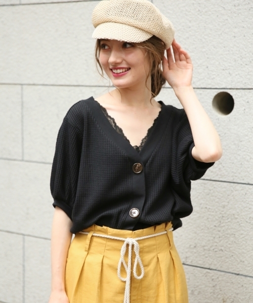 Heather（ヘザー）の「2WAYワッフルカーディガン 802959（カーディガン/ボレロ・レディース・ブラック/ブラウン/ホワイト・FREE）」の7枚目の写真