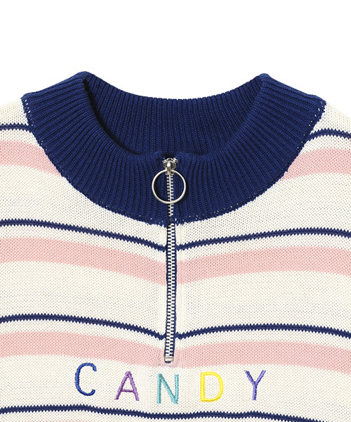 Candy Stripper（キャンディストリッパー）の「MULTI BORDER HALF ZIP ニット（ニット/セーター・レディース・ブラック/オフホワイト/グリーン/ラベンダー・2）」の7枚目の写真