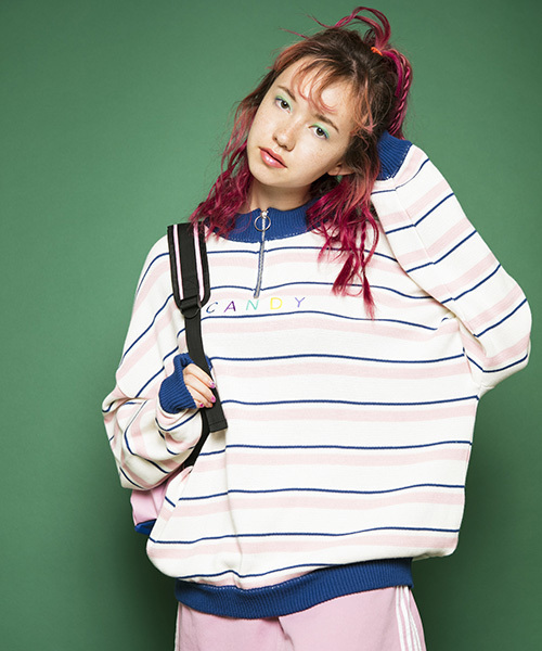 Candy Stripper（キャンディストリッパー）の「MULTI BORDER HALF ZIP ニット（ニット/セーター・レディース・ブラック/オフホワイト/グリーン/ラベンダー・2）」の5枚目の写真