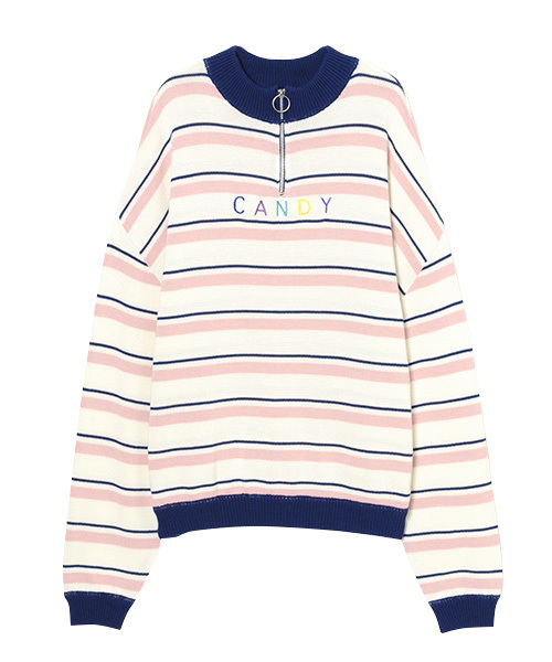 Candy Stripper（キャンディストリッパー）の「MULTI BORDER HALF ZIP ニット（ニット/セーター・レディース・ブラック/オフホワイト/グリーン/ラベンダー・2）」の12枚目の写真