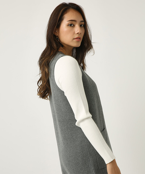 AZUL by moussy（アズールバイマウジー）の「ロングニットジレ（ベスト・レディース・ブラック/杢グレー・FREE）」の7枚目の写真