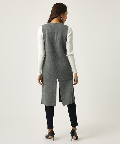 AZUL by moussy（アズールバイマウジー）の「ロングニットジレ（ベスト・レディース・ブラック/杢グレー・FREE）」の10枚目の写真