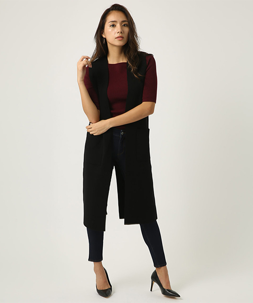 AZUL by moussy（アズールバイマウジー）の「ロングニットジレ（ベスト・レディース・ブラック/杢グレー・FREE）」の14枚目の写真