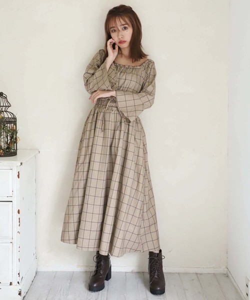 one after another NICE CLAUP（ワンアフターアナザーナイスクラップ）の「【WEB STORE限定】チェックロングワンピース（ワンピース・レディース・ベージュ系その他/ブルー系その他/ピンク系その他・FREE）」の17枚目の写真