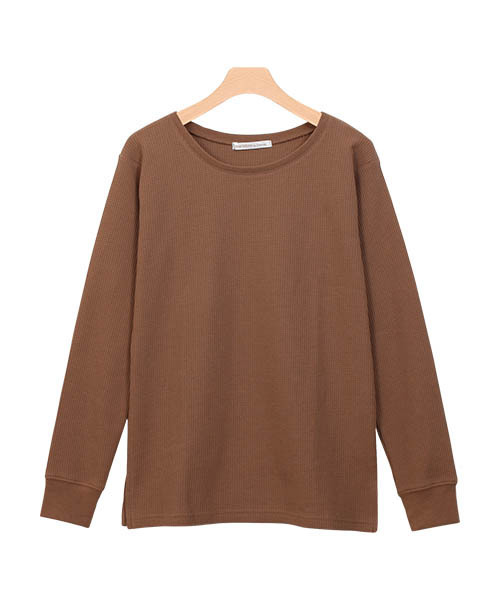 Pierrot（ピエロ）の「ネックが選べるワッフルロンT クルーネック Vネック 長袖 Tシャツ（Tシャツ/カットソー・レディース・ホワイト系その他/ブラック系その他/グレー系その他/ブラウン系その他/ブルー系その他/ベージュ系その他2/オレンジ/ピンク系その他/ベージュ系その他/アイボリー/オレンジ系その他/ネイビー/杢グレー/ピンク系その他2/ブラック/ブラウン系その他2/ブルー系その他3/ブルー系その他2/ブラウン/チャコール/パープル系その他/グレー系その他2/ラベンダー/テラコッタ・M/L）」の11枚目の写真