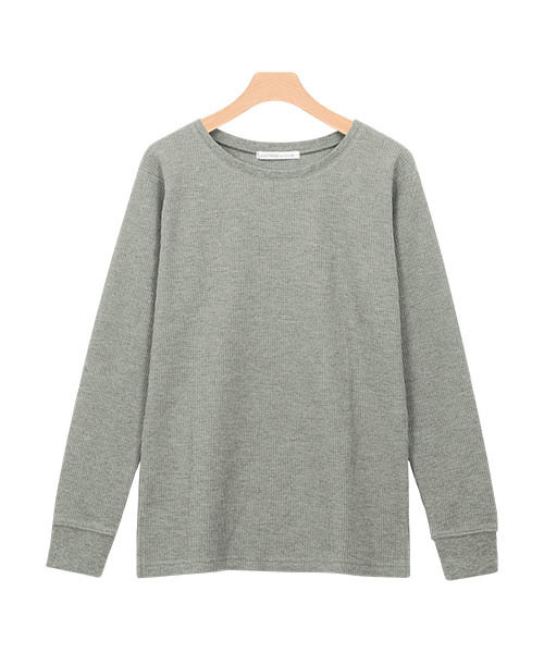 Pierrot（ピエロ）の「ネックが選べるワッフルロンT クルーネック Vネック 長袖 Tシャツ（Tシャツ/カットソー・レディース・ホワイト系その他/ブラック系その他/グレー系その他/ブラウン系その他/ブルー系その他/ベージュ系その他2/オレンジ/ピンク系その他/ベージュ系その他/アイボリー/オレンジ系その他/ネイビー/杢グレー/ピンク系その他2/ブラック/ブラウン系その他2/ブルー系その他3/ブルー系その他2/ブラウン/チャコール/パープル系その他/グレー系その他2/ラベンダー/テラコッタ・M/L）」の7枚目の写真