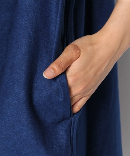 BEAMS BOY（ビームスボーイ）の「□BEAMS BOY / インディゴネル 裾ライン7分袖ワンピース（ワンピース・レディース・インディゴブルー・ONE SIZE）」の8枚目の写真
