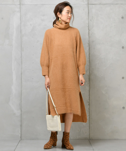 DouDou（ドゥドゥ）の「フェレット片畦タートル（ワンピース・レディース・オフホワイト/ブラウン/ラベンダー/キャメル・FREE）」の4枚目の写真