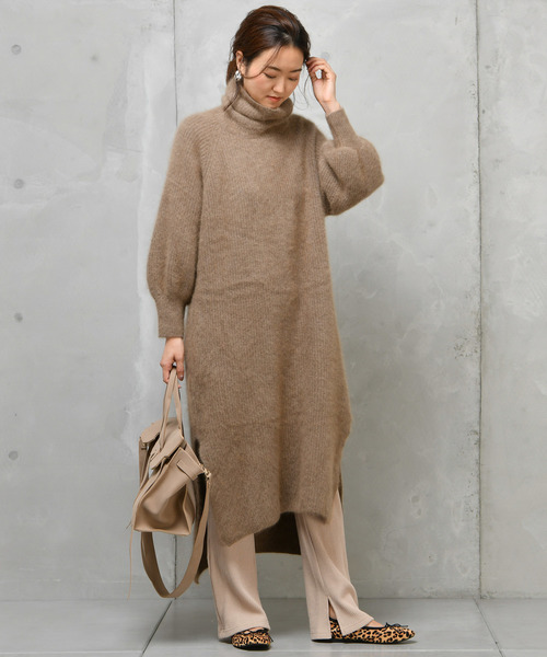 DouDou（ドゥドゥ）の「フェレット片畦タートル（ワンピース・レディース・オフホワイト/ブラウン/ラベンダー/キャメル・FREE）」の3枚目の写真