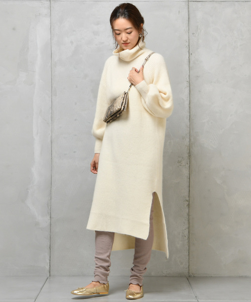 DouDou（ドゥドゥ）の「フェレット片畦タートル（ワンピース・レディース・オフホワイト/ブラウン/ラベンダー/キャメル・FREE）」の2枚目の写真