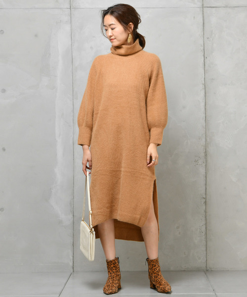 DouDou（ドゥドゥ）の「フェレット片畦タートル（ワンピース・レディース・オフホワイト/ブラウン/ラベンダー/キャメル・FREE）」の13枚目の写真