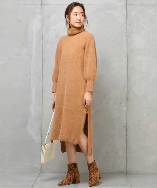 DouDou（ドゥドゥ）の「フェレット片畦タートル（ワンピース・レディース・オフホワイト/ブラウン/ラベンダー/キャメル・FREE）」の5枚目の写真