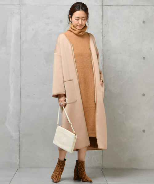 DouDou（ドゥドゥ）の「フェレット片畦タートル（ワンピース・レディース・オフホワイト/ブラウン/ラベンダー/キャメル・FREE）」の9枚目の写真