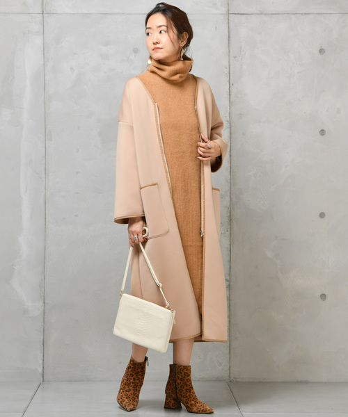 DouDou（ドゥドゥ）の「フェレット片畦タートル（ワンピース・レディース・オフホワイト/ブラウン/ラベンダー/キャメル・FREE）」の17枚目の写真