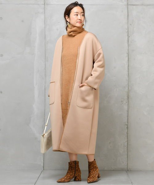 DouDou（ドゥドゥ）の「フェレット片畦タートル（ワンピース・レディース・オフホワイト/ブラウン/ラベンダー/キャメル・FREE）」の22枚目の写真