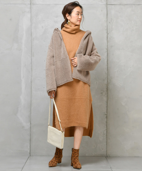 DouDou（ドゥドゥ）の「フェレット片畦タートル（ワンピース・レディース・オフホワイト/ブラウン/ラベンダー/キャメル・FREE）」の14枚目の写真