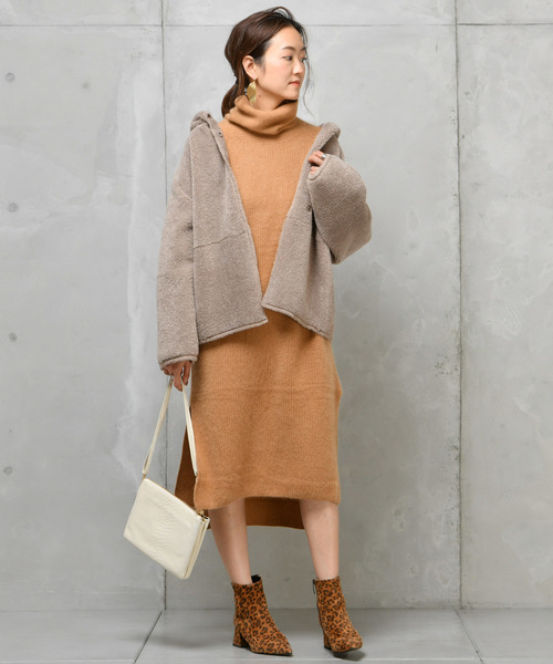 DouDou（ドゥドゥ）の「フェレット片畦タートル（ワンピース・レディース・オフホワイト/ブラウン/ラベンダー/キャメル・FREE）」の10枚目の写真