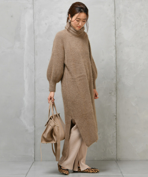 DouDou（ドゥドゥ）の「フェレット片畦タートル（ワンピース・レディース・オフホワイト/ブラウン/ラベンダー/キャメル・FREE）」の18枚目の写真