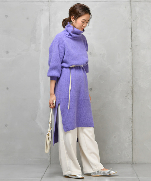 DouDou（ドゥドゥ）の「フェレット片畦タートル（ワンピース・レディース・オフホワイト/ブラウン/ラベンダー/キャメル・FREE）」の15枚目の写真