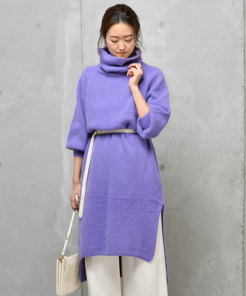 DouDou（ドゥドゥ）の「フェレット片畦タートル（ワンピース・レディース・オフホワイト/ブラウン/ラベンダー/キャメル・FREE）」の7枚目の写真