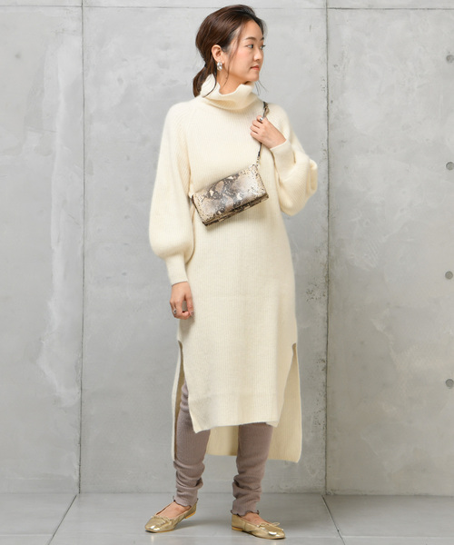 DouDou（ドゥドゥ）の「フェレット片畦タートル（ワンピース・レディース・オフホワイト/ブラウン/ラベンダー/キャメル・FREE）」の11枚目の写真