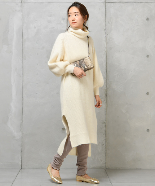 DouDou（ドゥドゥ）の「フェレット片畦タートル（ワンピース・レディース・オフホワイト/ブラウン/ラベンダー/キャメル・FREE）」の19枚目の写真