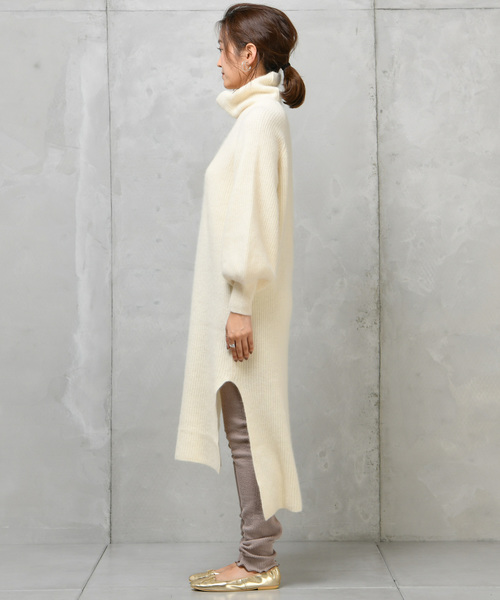 DouDou（ドゥドゥ）の「フェレット片畦タートル（ワンピース・レディース・オフホワイト/ブラウン/ラベンダー/キャメル・FREE）」の8枚目の写真