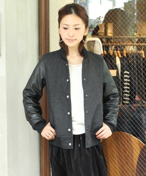 JOURNAL STANDARD relume(ジャーナルスタンダード レリューム)の「MELTON×GOAT LEATHER スタジャン_#(スタジャン・レディース・ブラック/チャコールグレー/ベージュ・2/1)」の3枚目の写真