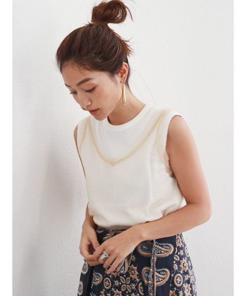 Ungrid（アングリッド）の「シアーキャミコンビトップス（タンクトップ・レディース・ブラック/オフホワイト/キャメル・FREE）」の2枚目の写真