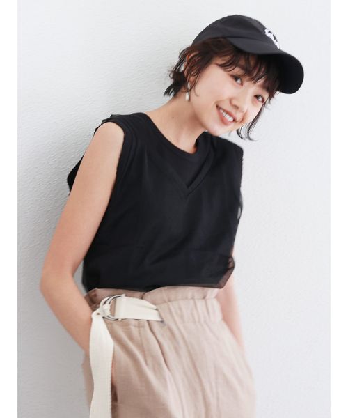 Ungrid（アングリッド）の「シアーキャミコンビトップス（タンクトップ・レディース・ブラック/オフホワイト/キャメル・FREE）」の3枚目の写真