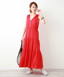 n'ee-ne | 【Web限定】シェル風ボタンで涼し気☆コットンローンのティアードマキシワンピース(ワンピース)