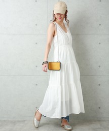 n'ee-ne | 【Web限定】シェル風ボタンで涼し気☆コットンローンのティアードマキシワンピース(ワンピース)