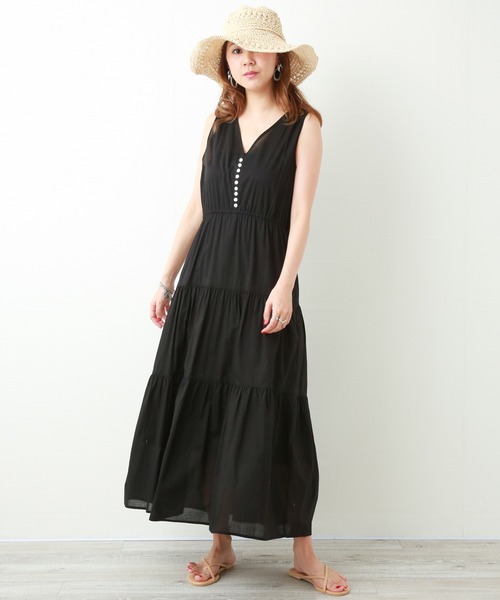 n'ee-ne（ネーネ）の「シェル風ボタンコットンローンティアードマキシワンピース（ワンピース・レディース・ブラック/レッド/オフホワイト・LL/M/L）」の11枚目の写真