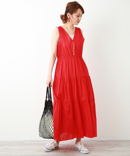 n'ee-ne（ネーネ）の「シェル風ボタンコットンローンティアードマキシワンピース（ワンピース・レディース・ブラック/レッド/オフホワイト・LL/M/L）」の12枚目の写真