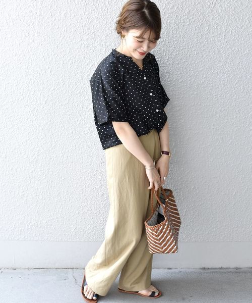 SHIPS Days(シップスデイズ)の「SHIPS Days STANDARD:ドットスキッパーブラウス◇(シャツ/ブラウス・レディース・ブラック/ベージュ・90/98)」の8枚目の写真