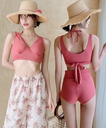 TeddyShop | 水着 カシュクール風ビキニ+ワイドパンツ 3点セット(水着)