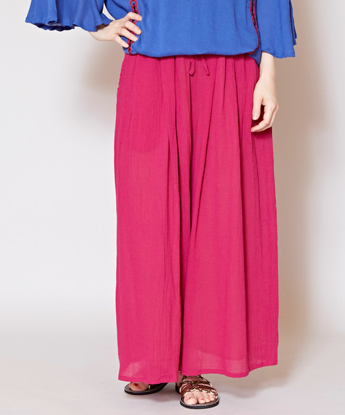 チャイハネ（チャイハネ）の「【チャイハネ】yul 無地コットンクレープフレアワイドパンツ（その他パンツ・レディース・ブラック/ピンク/イエロー/グリーン・FREE）」の4枚目の写真