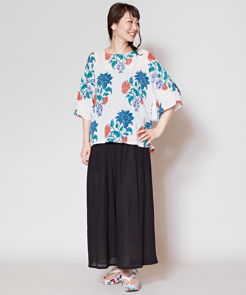 チャイハネ（チャイハネ）の「【チャイハネ】yul 無地コットンクレープフレアワイドパンツ（その他パンツ・レディース・ブラック/ピンク/イエロー/グリーン・FREE）」の19枚目の写真