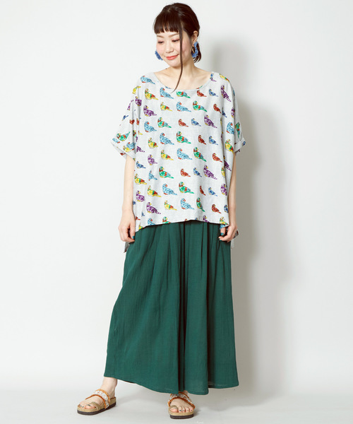 チャイハネ（チャイハネ）の「【チャイハネ】yul 無地コットンクレープフレアワイドパンツ（その他パンツ・レディース・ブラック/ピンク/イエロー/グリーン・FREE）」の6枚目の写真